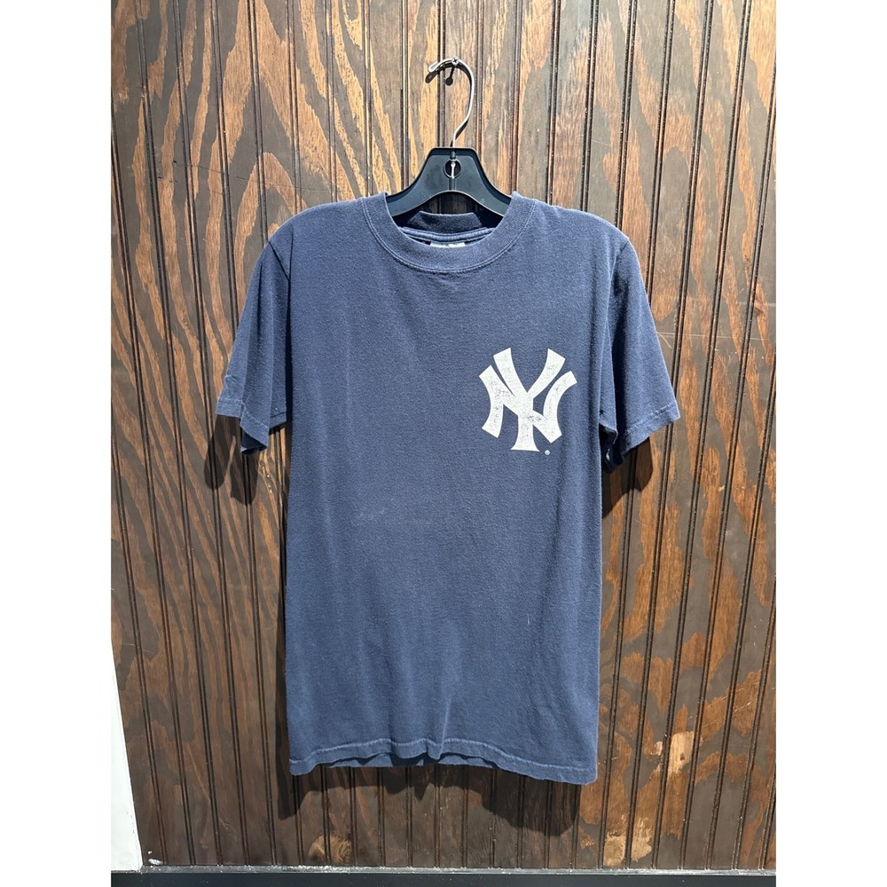 Vintage New York Yankees T-Shirt Navy Blue Distressed Logo MLB Mens Small S
